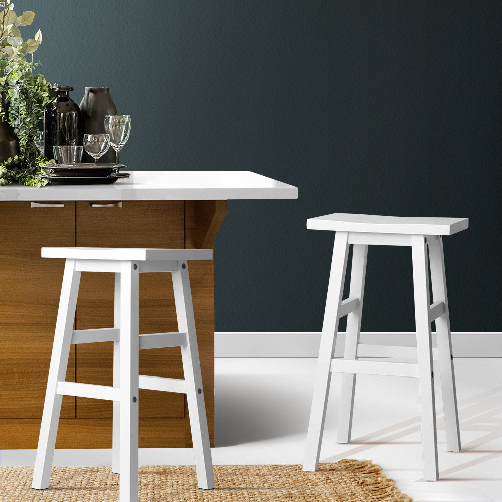 2x Wooden Backless Bar Stools - White