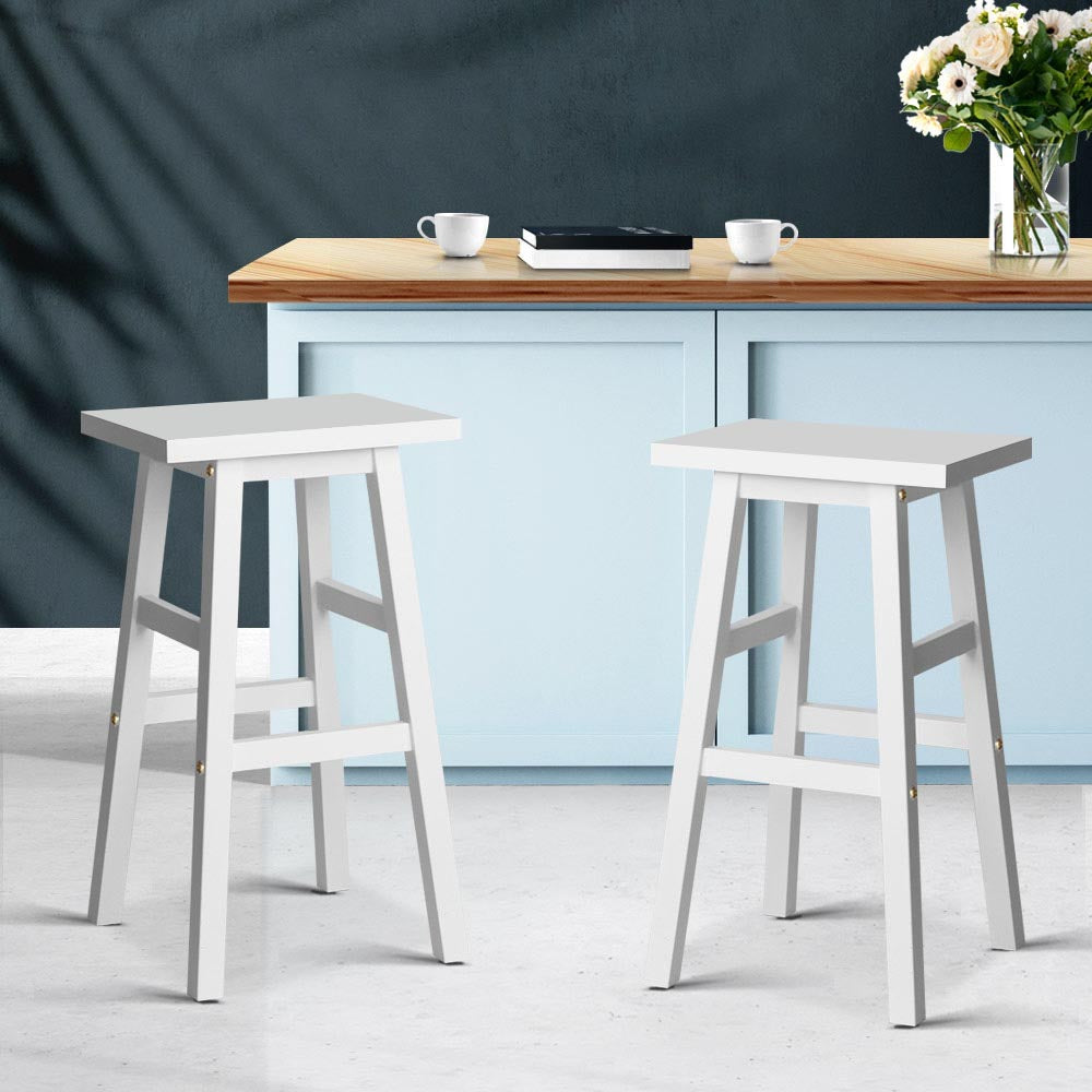 2x Wooden Backless Bar Stools - White