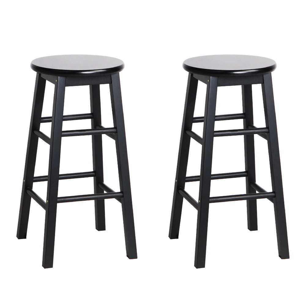 2x Round Wooden Bar Stools 