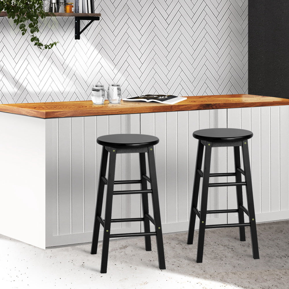 2x Round Wooden Bar Stools 