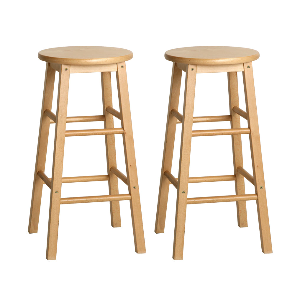 2x Round Wooden Bar Stools 