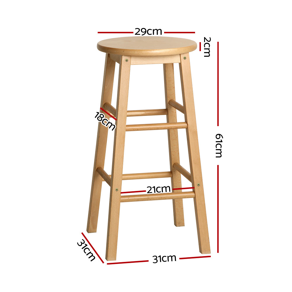 2x Round Wooden Bar Stools 