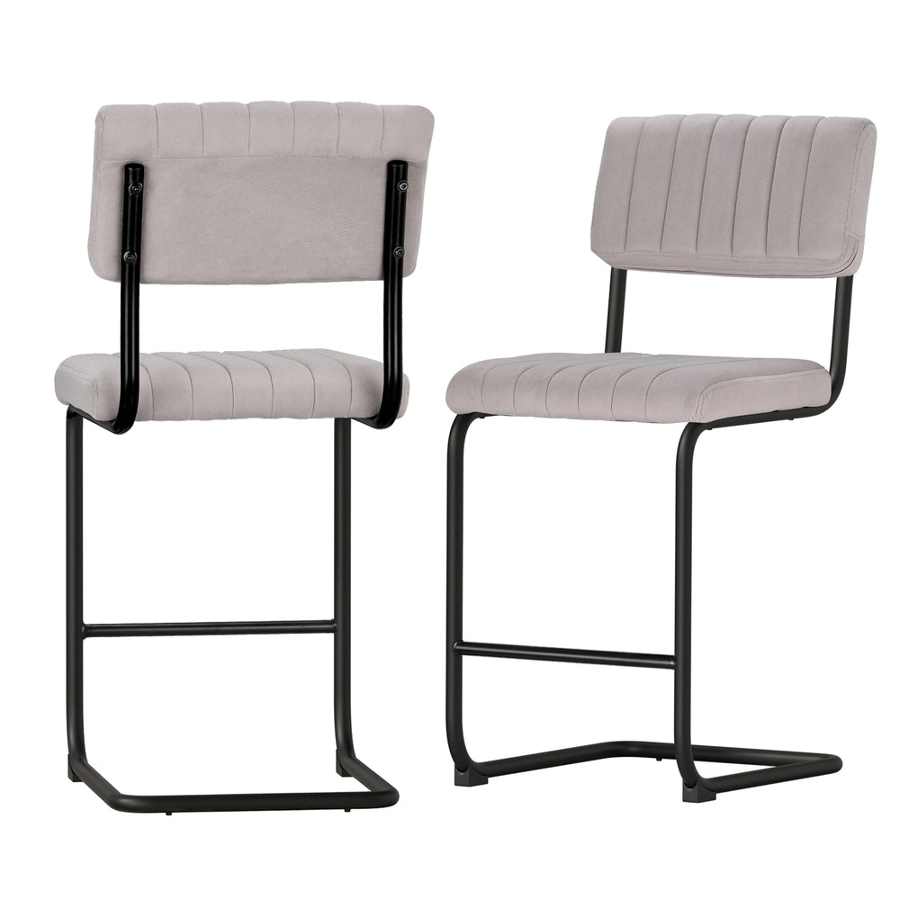 2x Velvet Padded High Backed Bar Stools - Light Grey