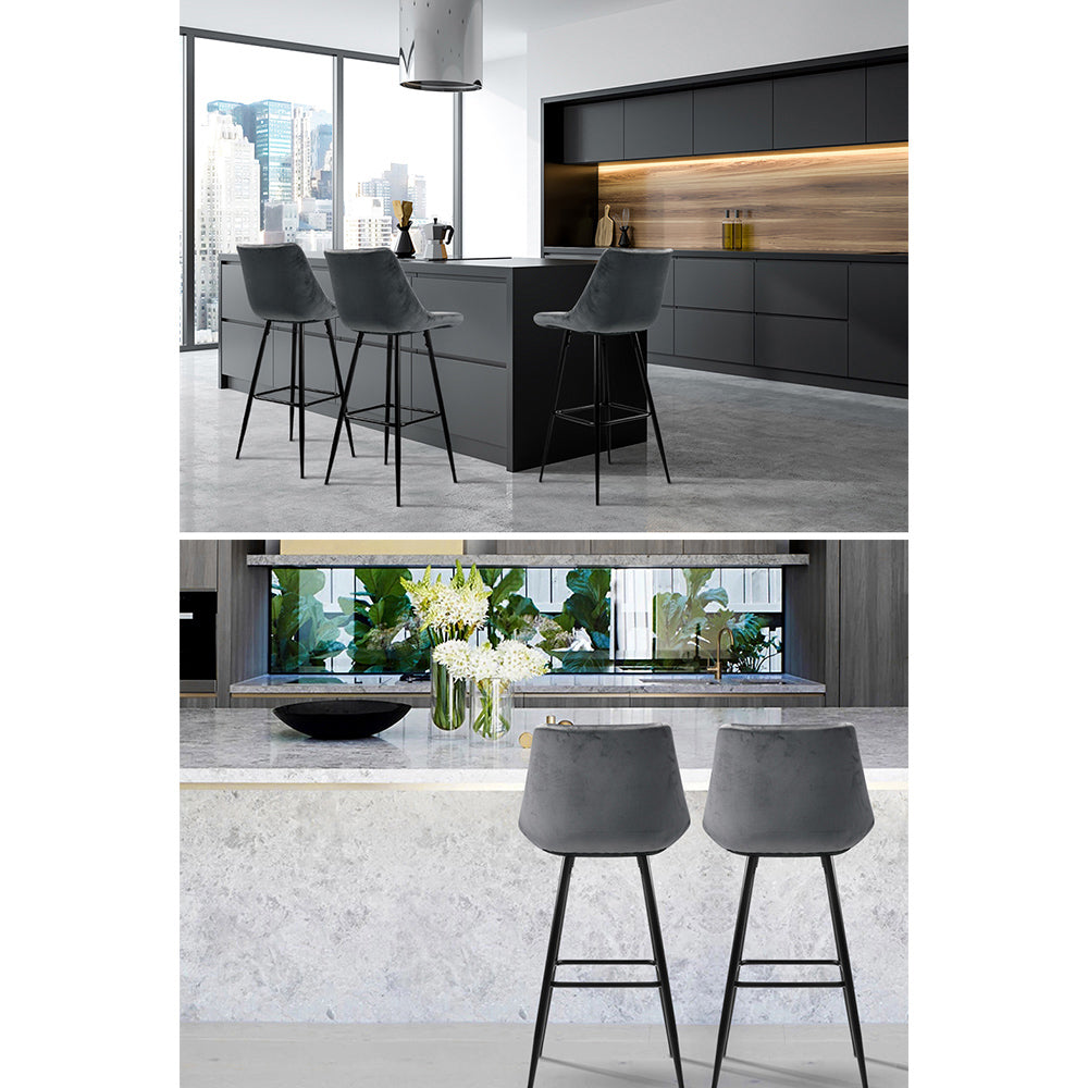 2x Velvet Kitchen Bar Stools 