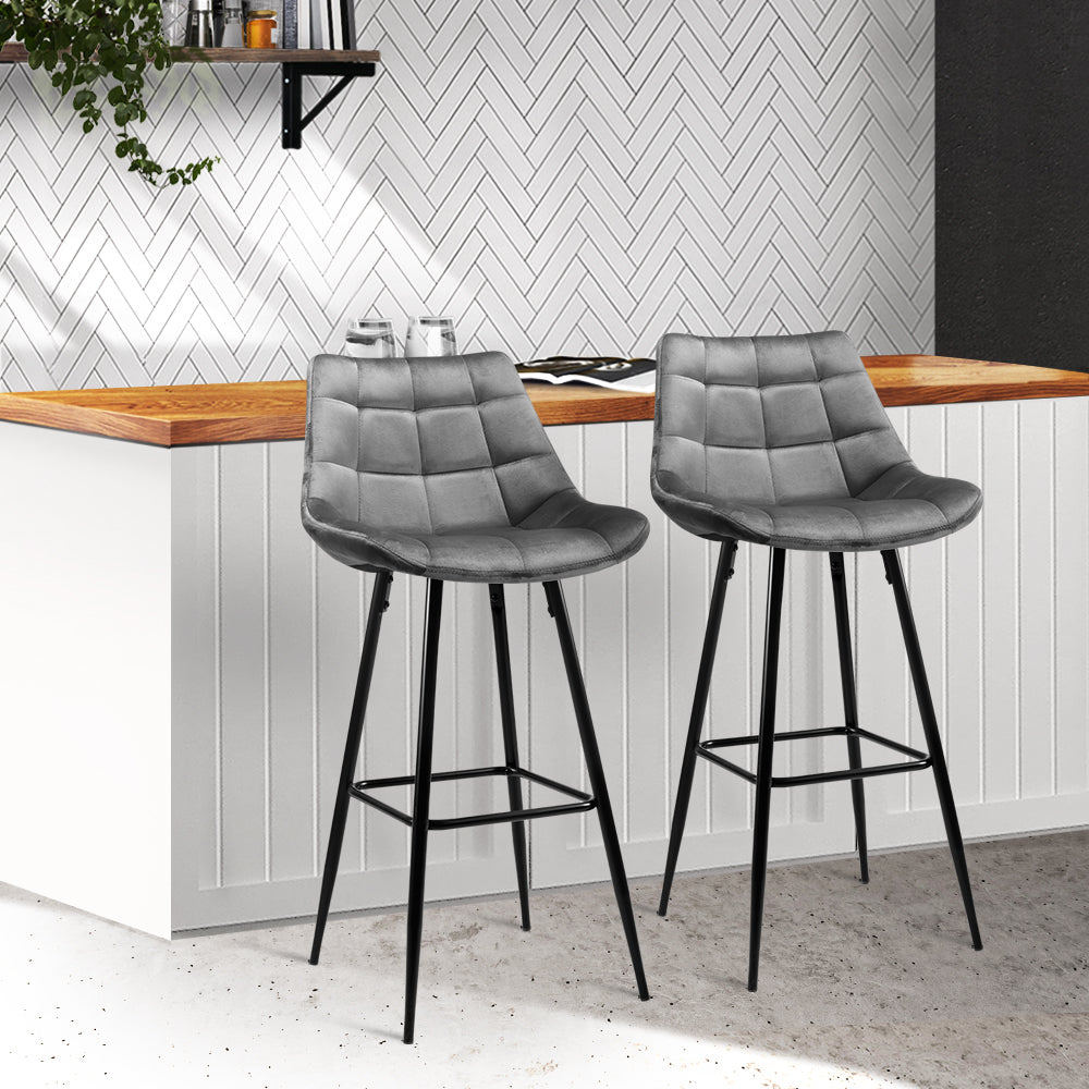 2x Velvet Kitchen Bar Stools 