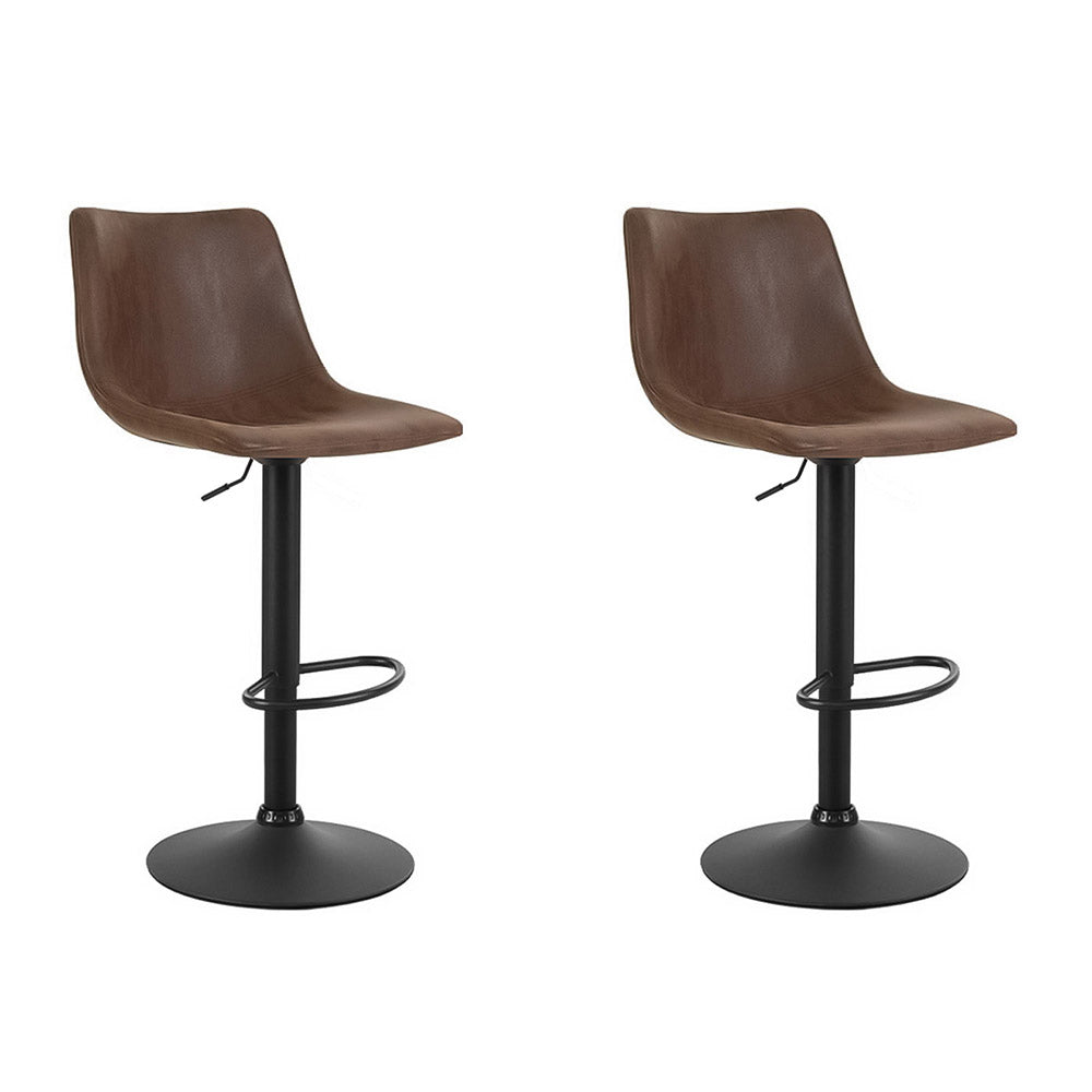 2x Swivel Gas Lift Bar Stools Vintage PU Leather Back Support - Brown