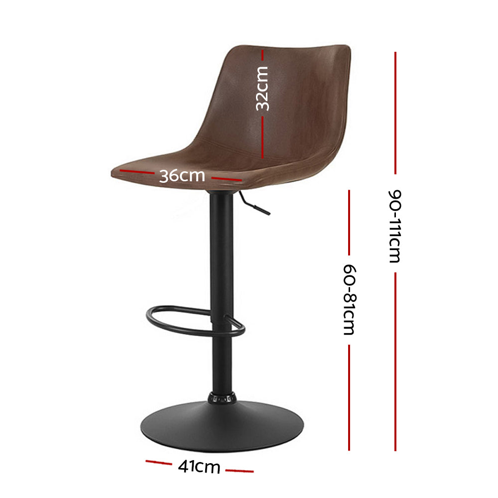 2x Swivel Gas Lift Bar Stools Vintage PU Leather Back Support - Brown