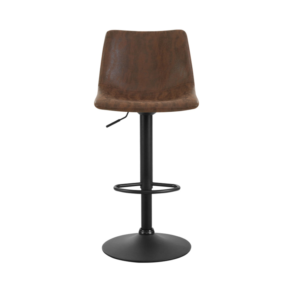 2x Swivel Gas Lift Bar Stools Vintage PU Leather Back Support - Brown