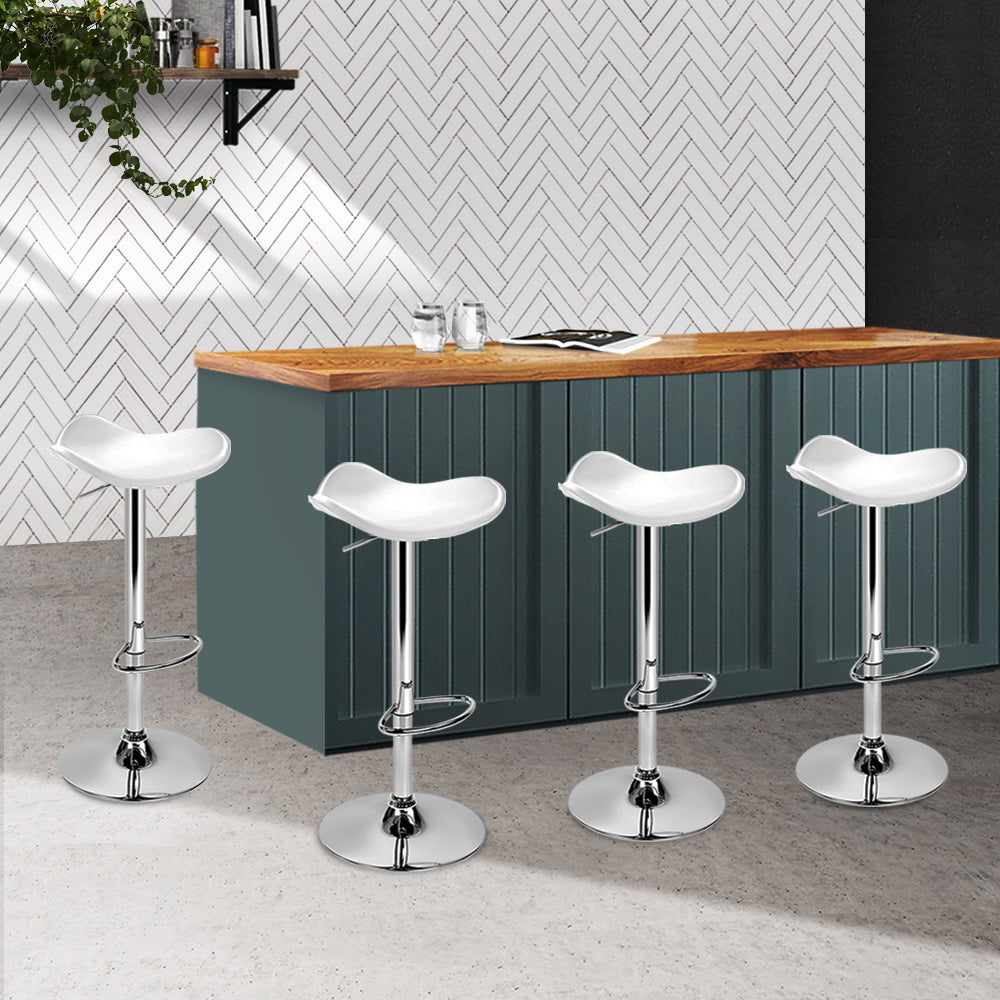 4x Swivel Gas Lift Bar Stools PU Leather Backless - White