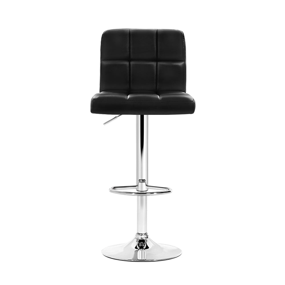 4x Swivel Gas Lift Bar Stools PU Leather Back Support - Black