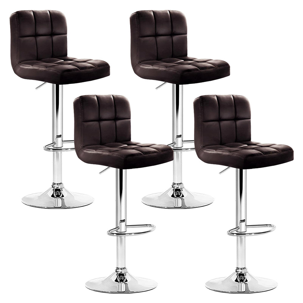 4x Swivel Gas Lift Bar Stools PU Leather Back Support - Chocolate Brown