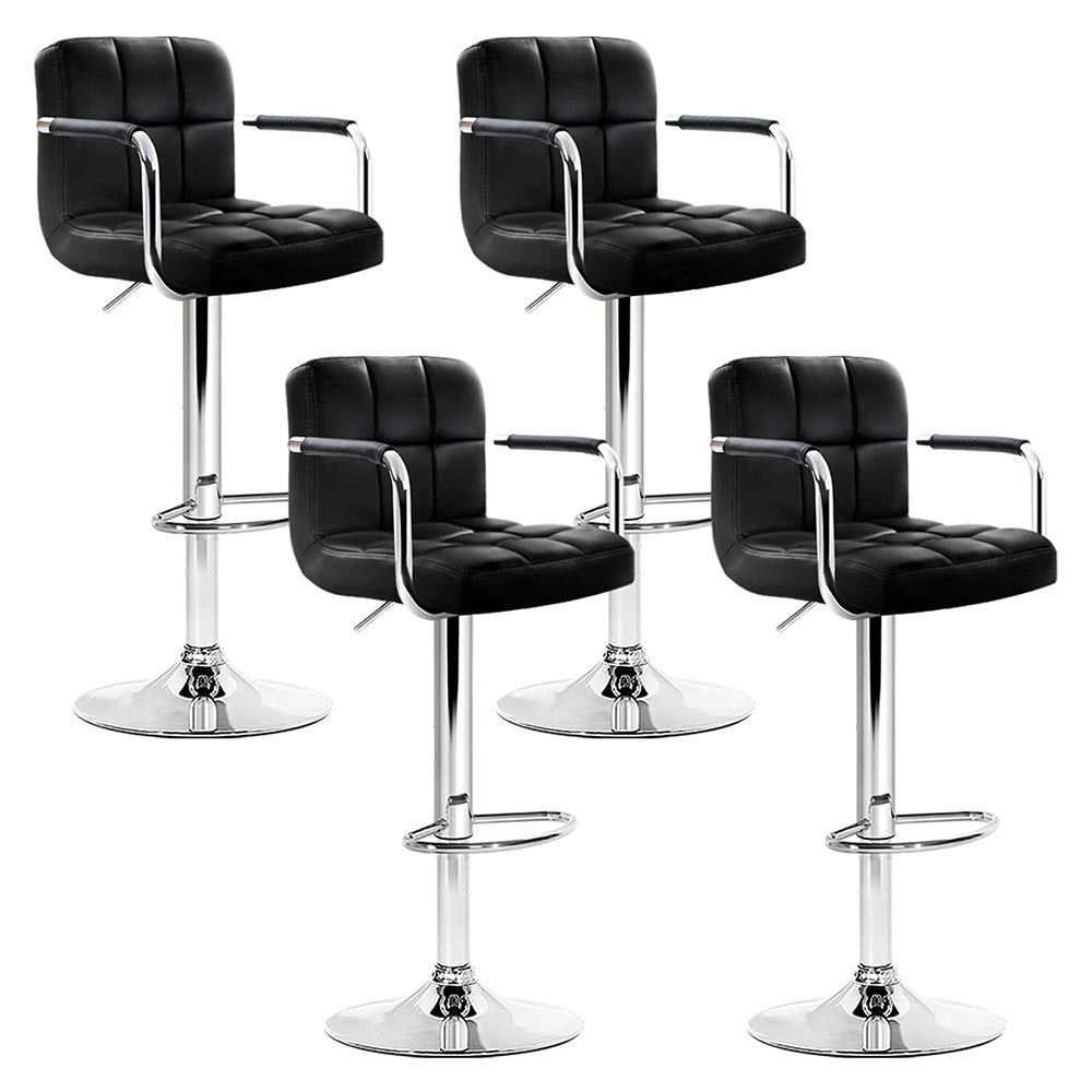 4x Swivel Gas Lift Bar Stools PU Padded Leather Back Arm Support - Black