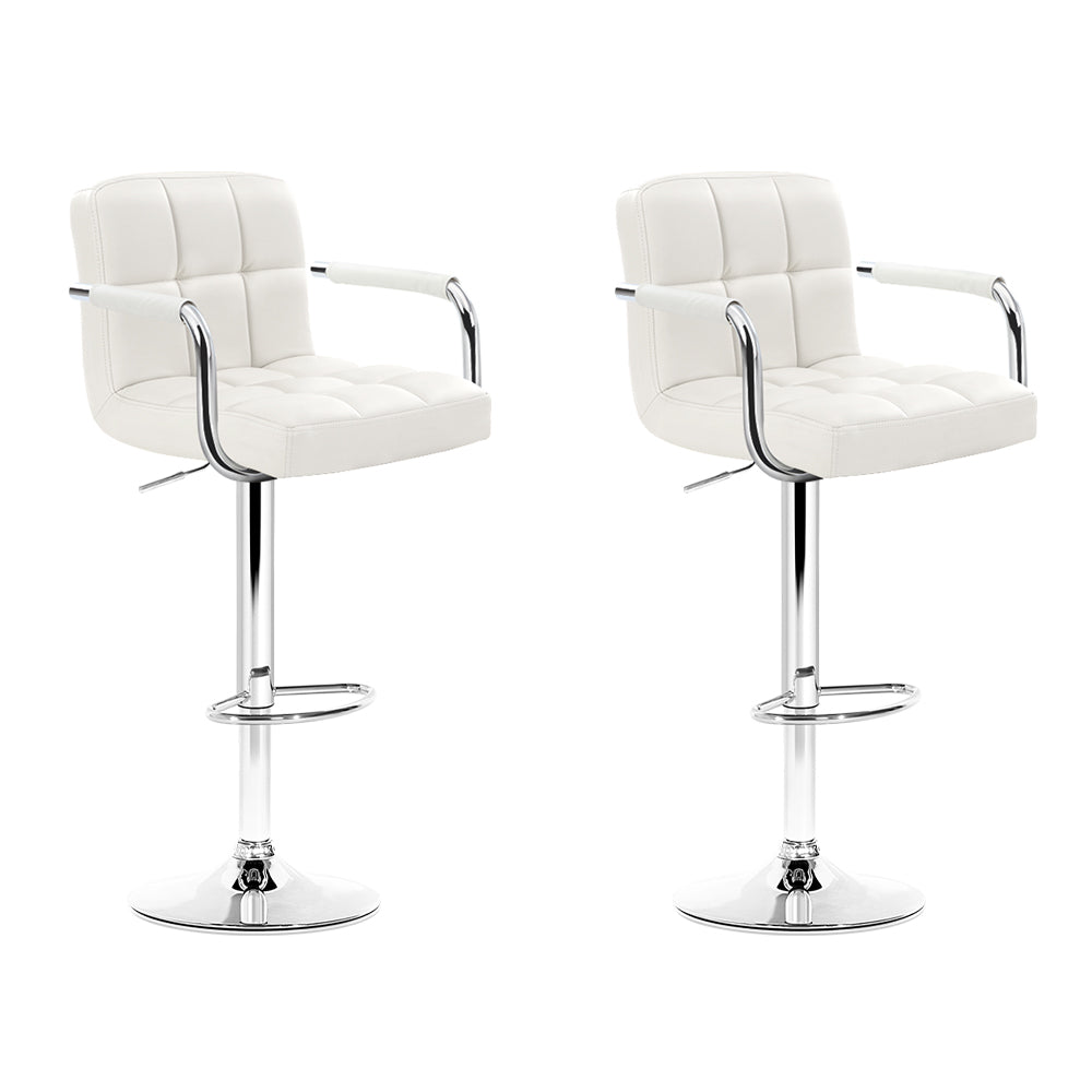 2x Swivel Gas Lift Bar Stools PU Padded Leather Back and Armrest - White