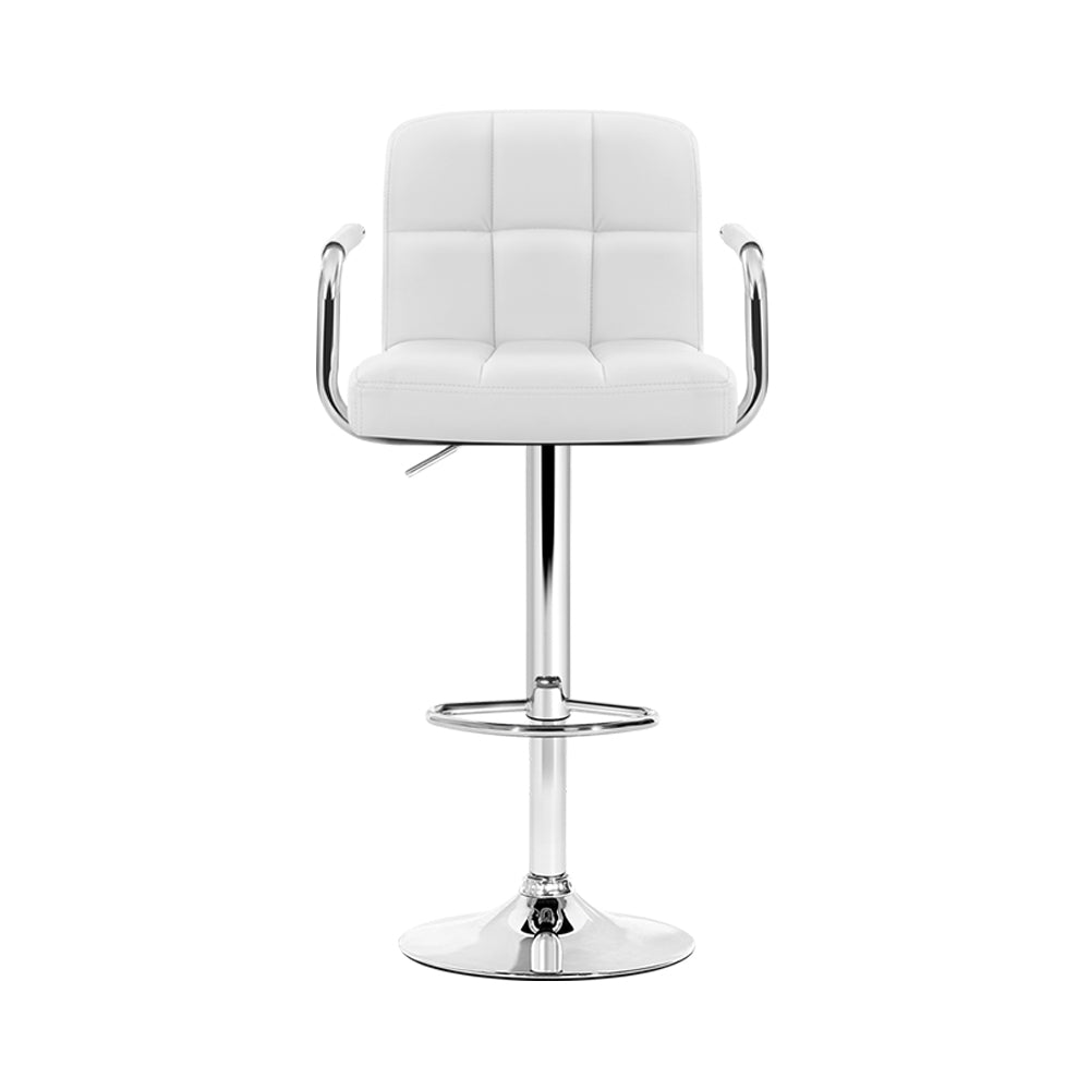 2x Swivel Gas Lift Bar Stools PU Padded Leather Back and Armrest - White