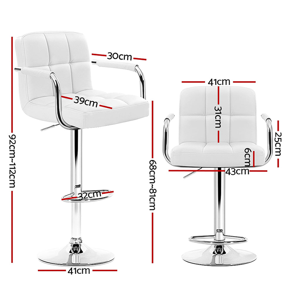 4x Swivel Gas Lift Bar Stools PU Padded Leather - White