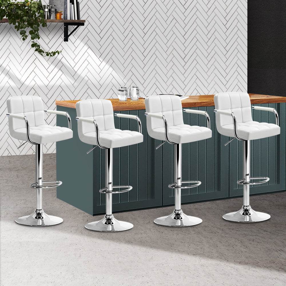 4x Swivel Gas Lift Bar Stools PU Padded Leather - White