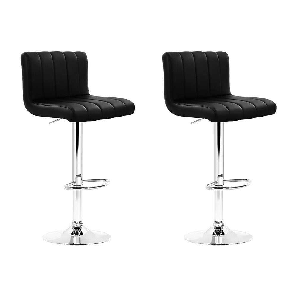 2x Swivel Gas Lift Bar Stools PU Leather Back Support - Black