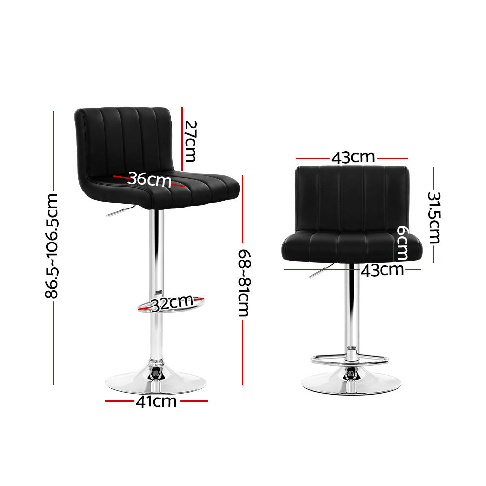 2x Swivel Gas Lift Bar Stools PU Leather Back Support - Black