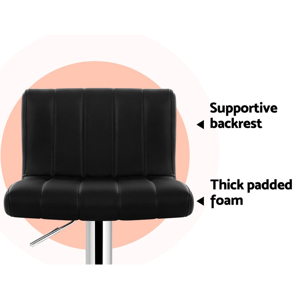 2x Swivel Gas Lift Bar Stools PU Leather Back Support - Black