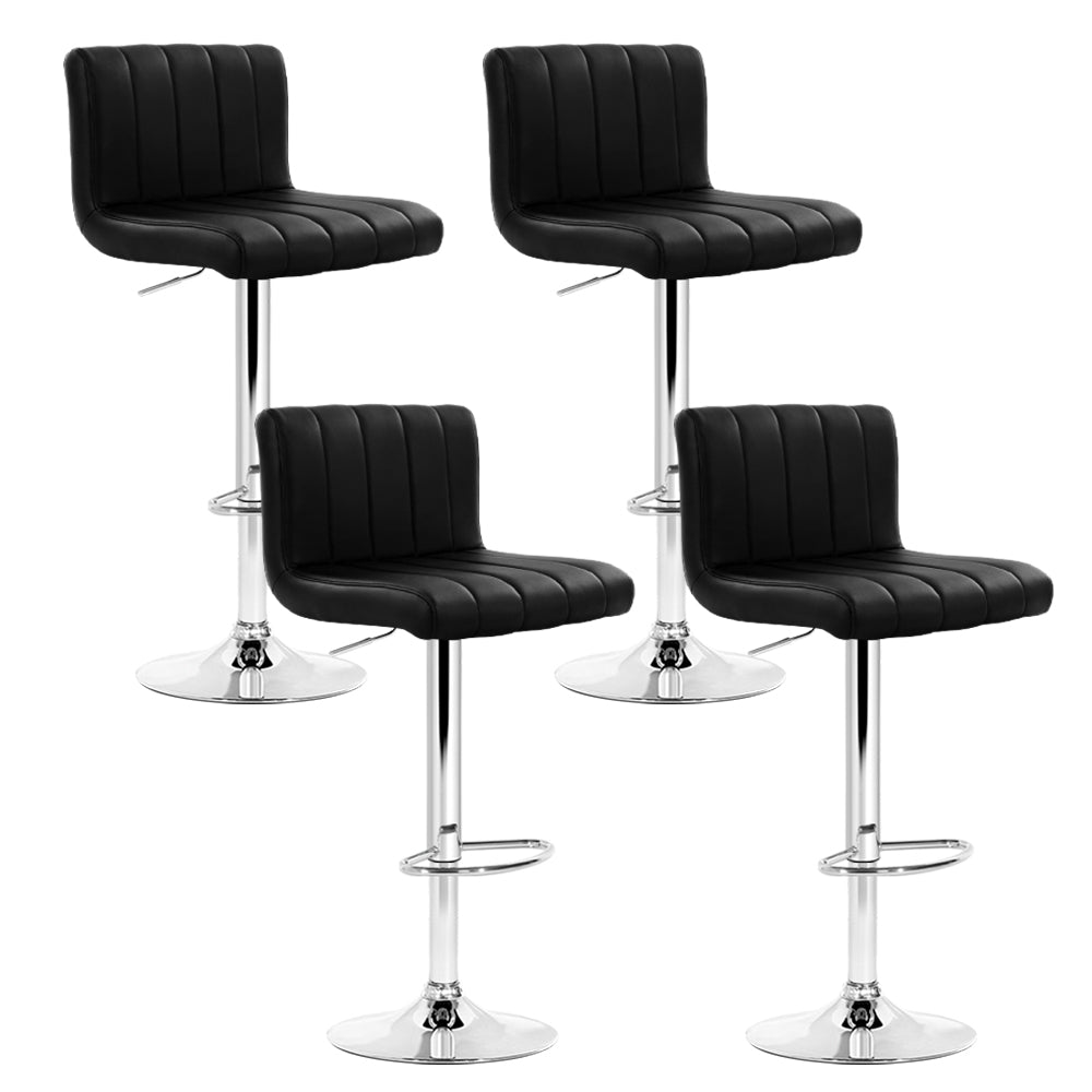 4x Swivel Gas Lift Bar Stools PU Leather Padded Back Support - Black