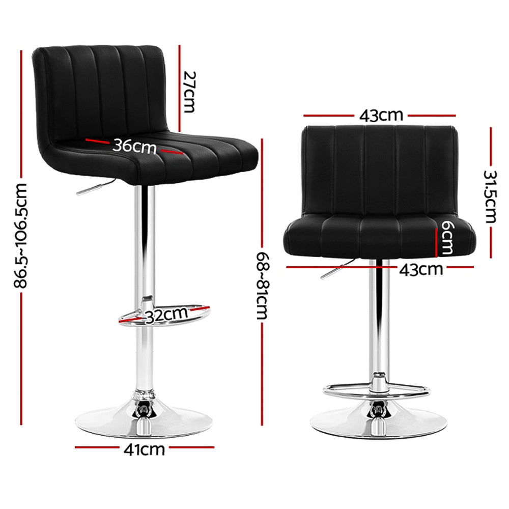 4x Swivel Gas Lift Bar Stools PU Leather Padded Back Support - Black