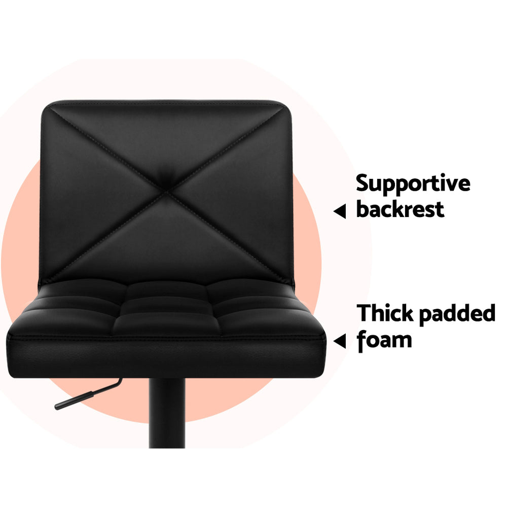 4x Swivel Gas Lift Bar Stools Back Support - Black