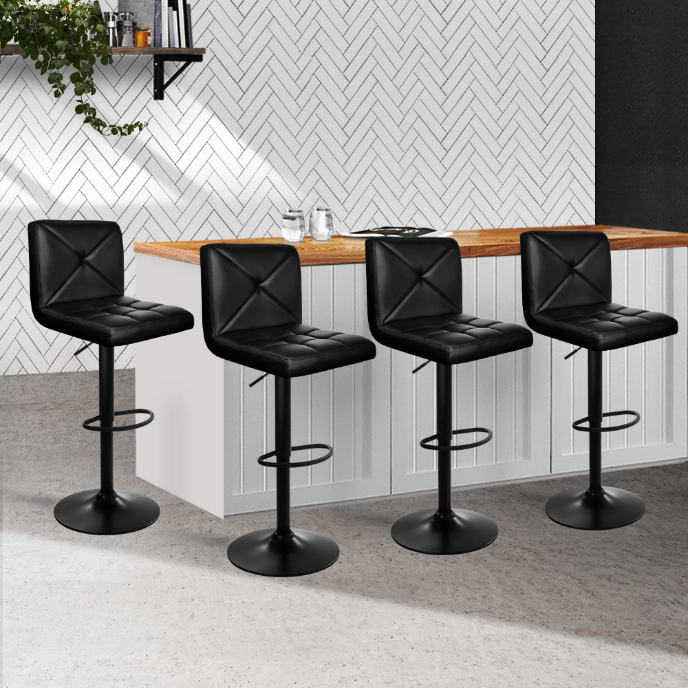 4x Swivel Gas Lift Bar Stools Back Support - Black