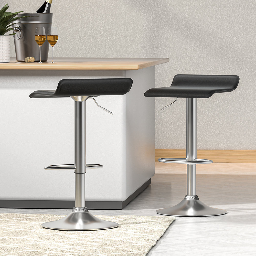 2x Adjustable Leather Kitchen Bar Stools 