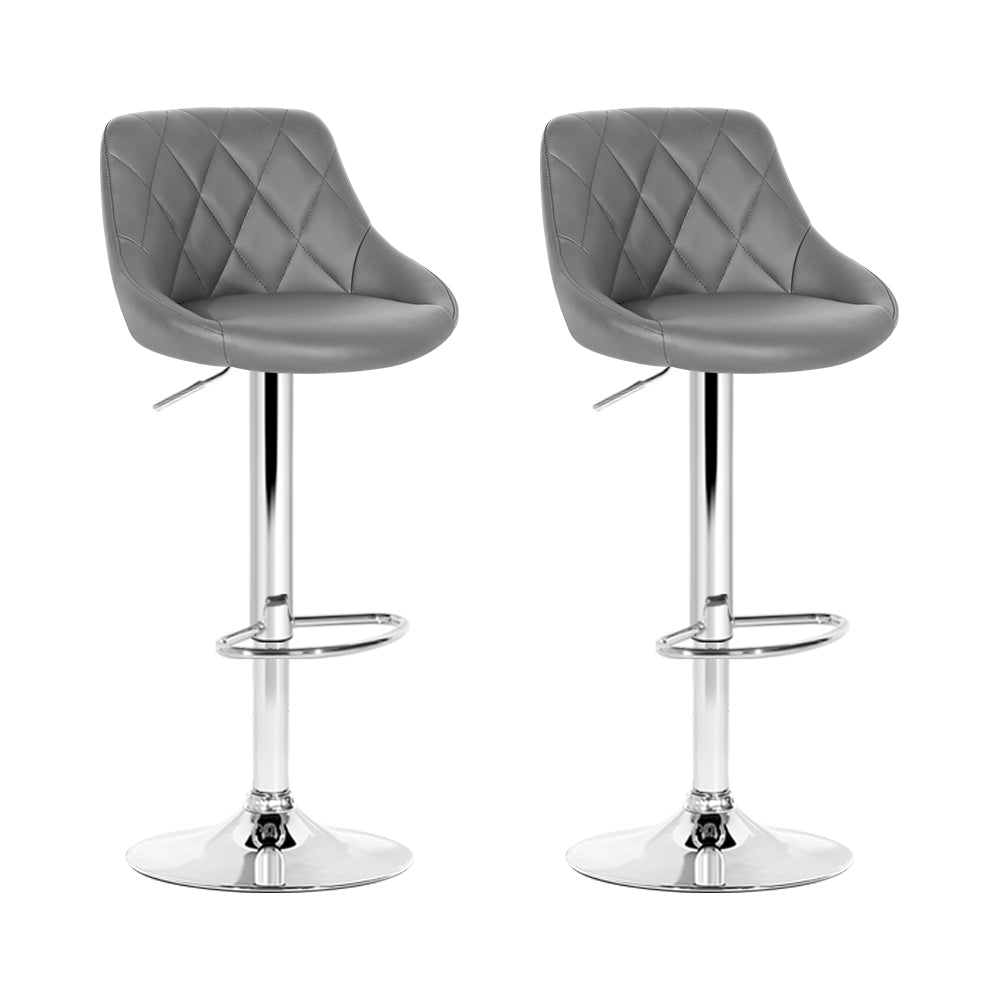 2x Swivel Gas Lift Bar Stools PU Leather Padded Back Support - Grey