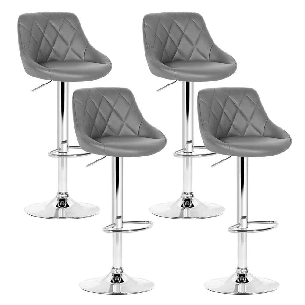 4x Swivel Gas Lift Bar Stools PU Leather Padded Back Support - Grey