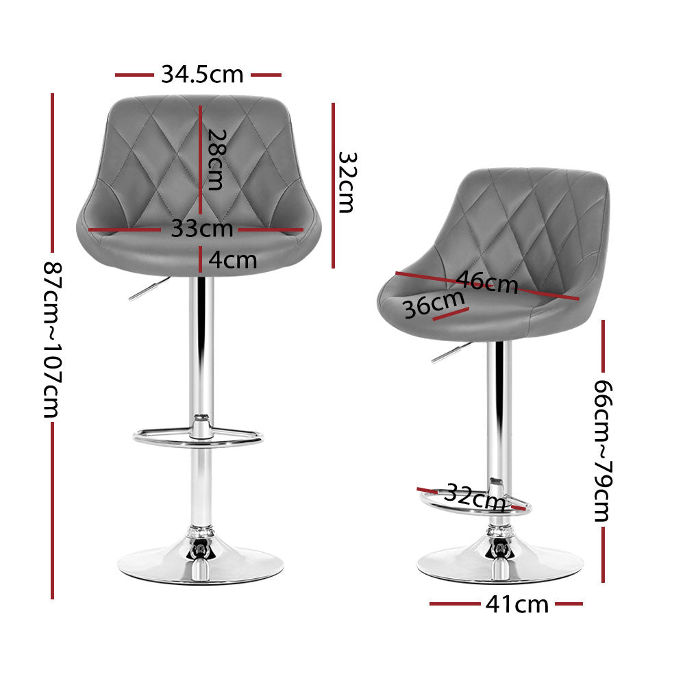 4x Swivel Gas Lift Bar Stools PU Leather Padded Back Support - Grey