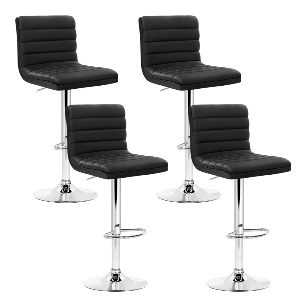 4x Swivel Gas Lift Bar Stools PU Padded Leather Back Support - Black