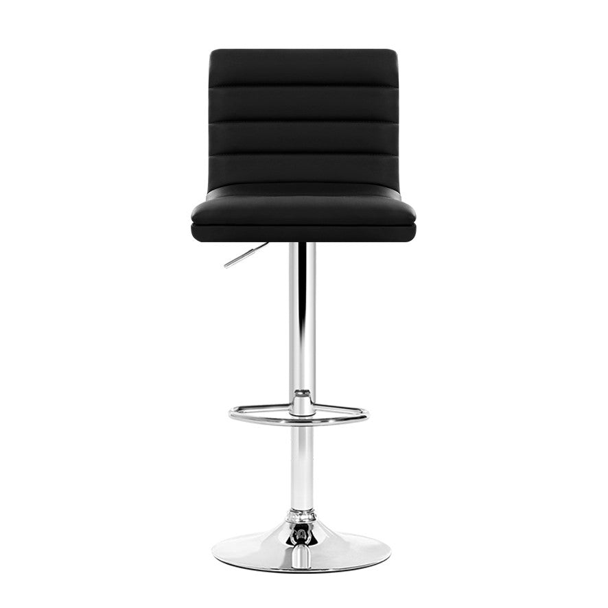 4x Swivel Gas Lift Bar Stools PU Padded Leather Back Support - Black