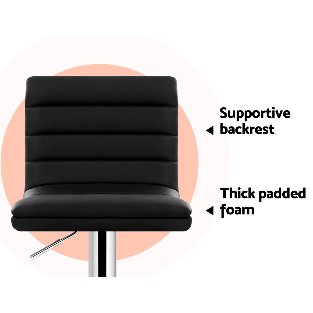 4x Swivel Gas Lift Bar Stools PU Padded Leather Back Support - Black