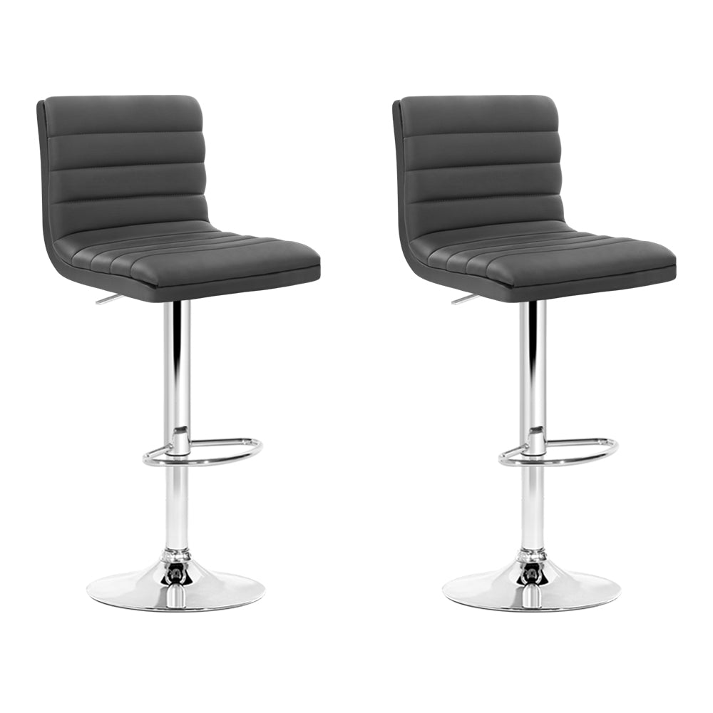 2x Swivel Gas Lift Bar Stools PU Padded Leather - Grey