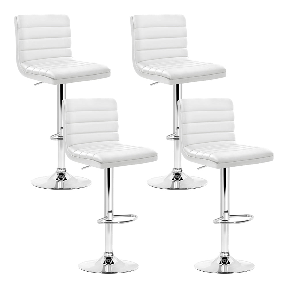 4x Swivel Gas Lift Bar Stools PU Padded Leather Back Support - White