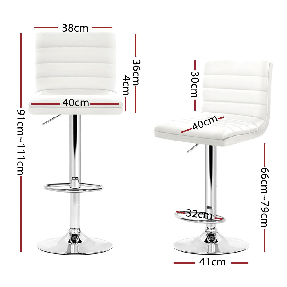 4x Swivel Gas Lift Bar Stools PU Padded Leather Back Support - White