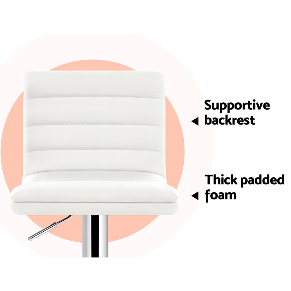 4x Swivel Gas Lift Bar Stools PU Padded Leather Back Support - White