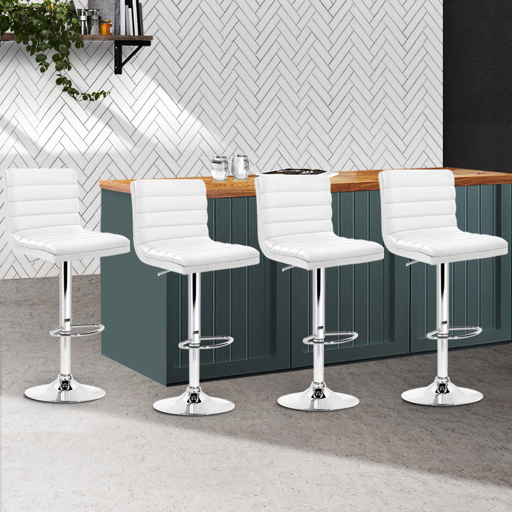 4x Swivel Gas Lift Bar Stools PU Padded Leather Back Support - White