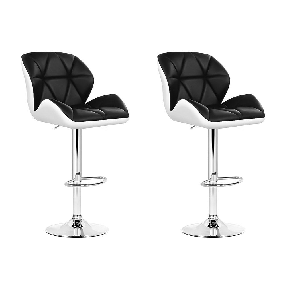 2x Swivel Gas Lift Bar Stools Padded PU Leather Back & Foot Support - Black & White