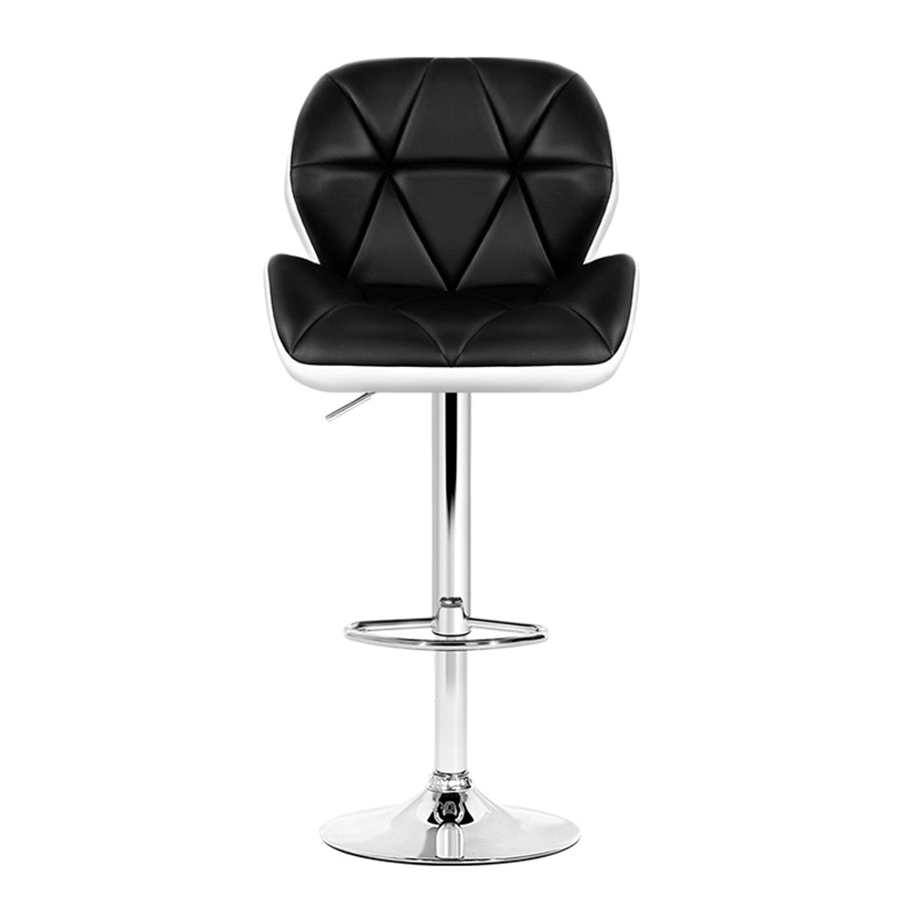 2x Swivel Gas Lift Bar Stools Padded PU Leather Back & Foot Support - Black & White