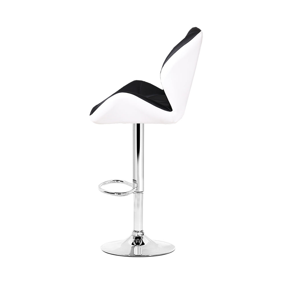 2x Swivel Gas Lift Bar Stools Padded PU Leather Back & Foot Support - Black & White