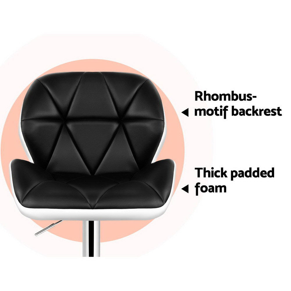 2x Swivel Gas Lift Bar Stools Padded PU Leather Back & Foot Support - Black & White