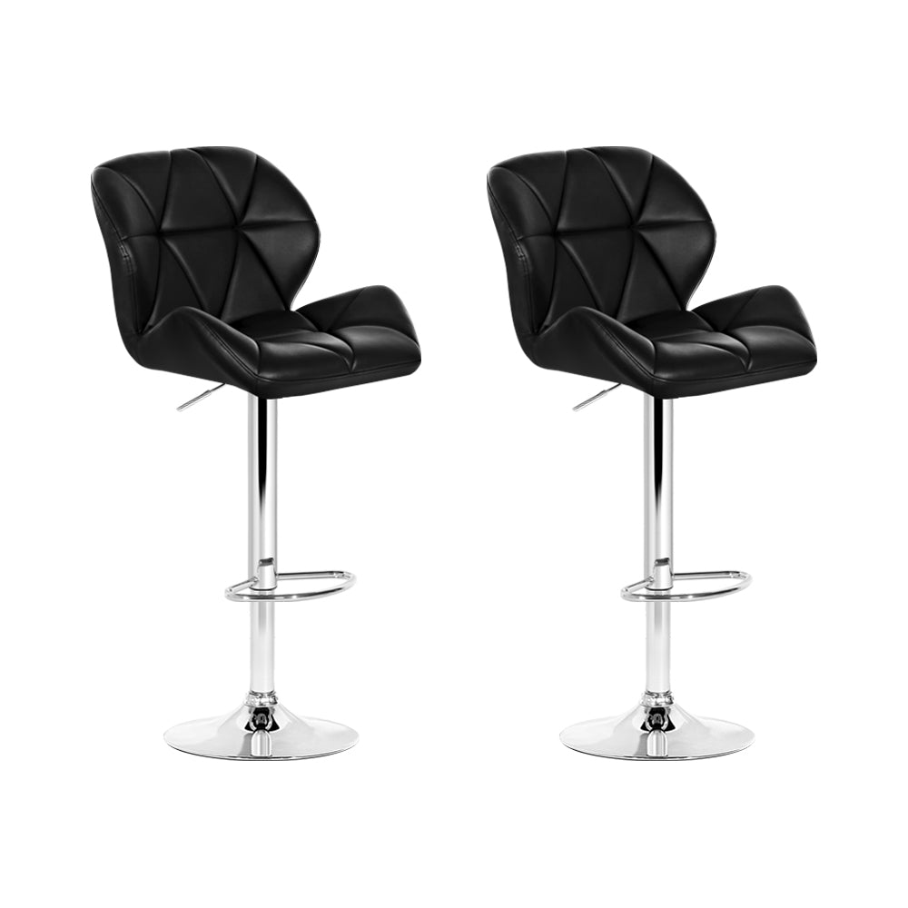 2x Swivel gas Lift Bar Stools Padded PU Leather with Back Support - Black