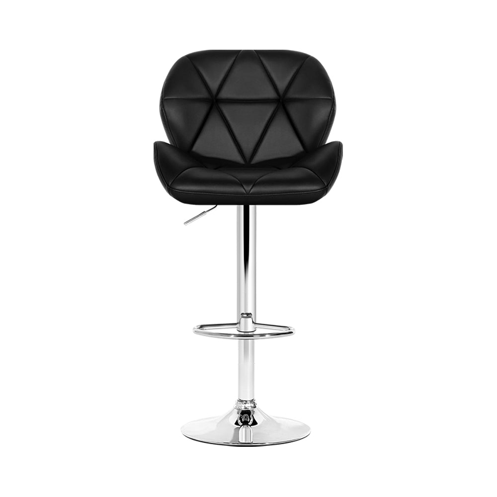 2x Swivel gas Lift Bar Stools Padded PU Leather with Back Support - Black