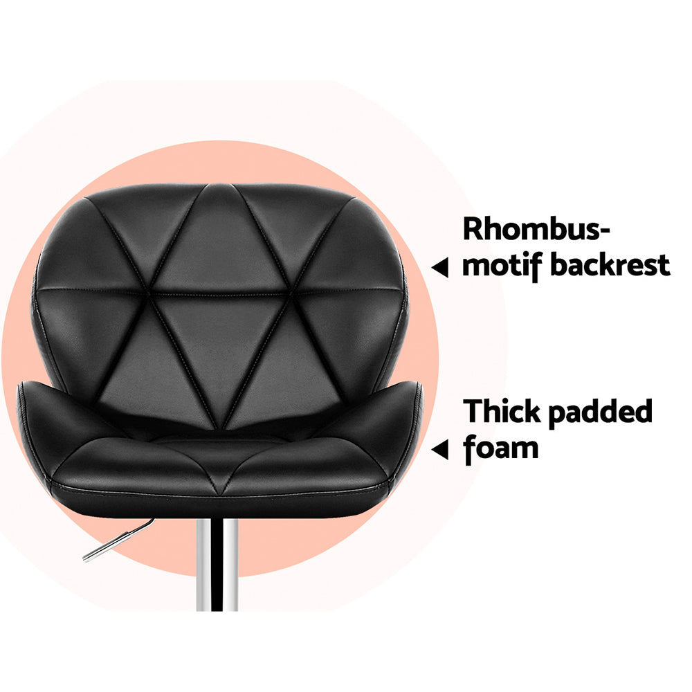 2x Swivel gas Lift Bar Stools Padded PU Leather with Back Support - Black