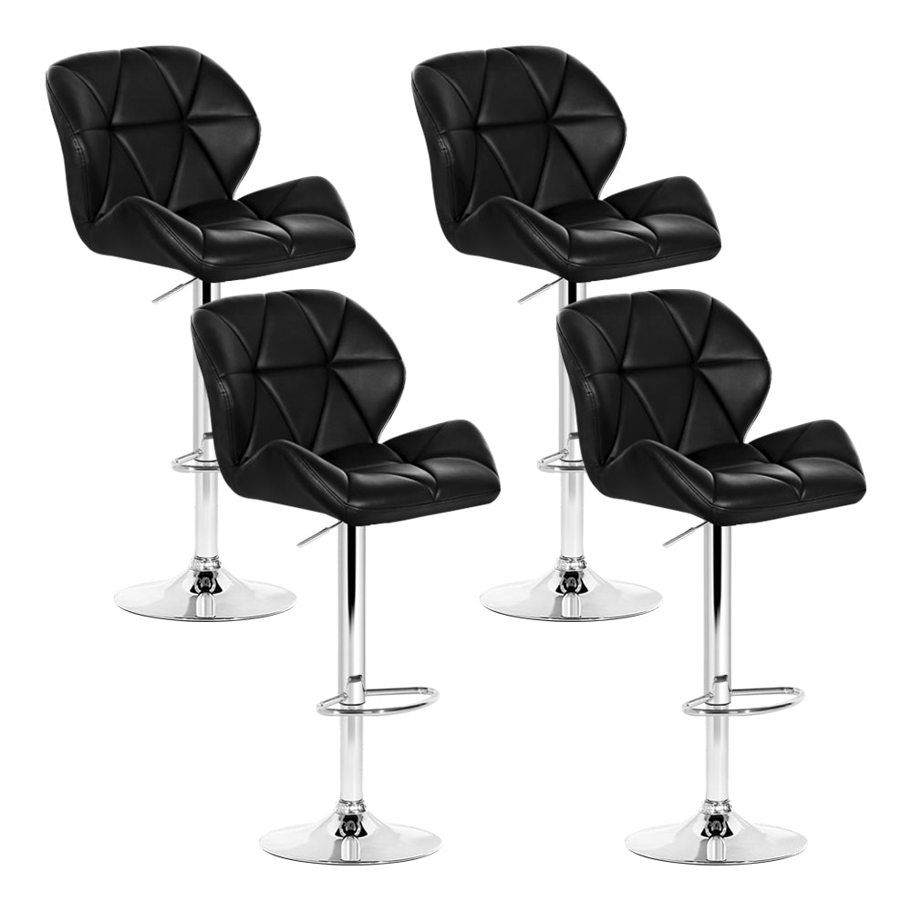 4x Swivel Gas Lift Bar Stools PU Padded Leather Back Support - Black