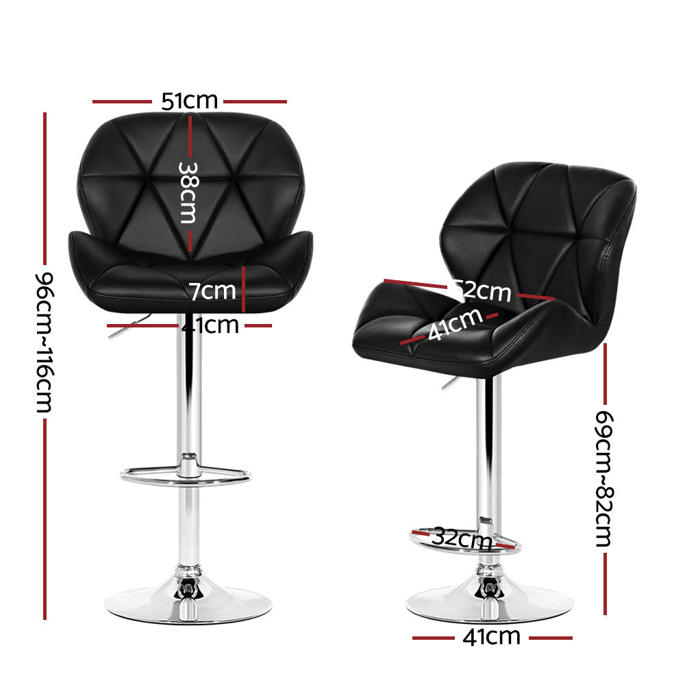 4x Swivel Gas Lift Bar Stools PU Padded Leather Back Support - Black