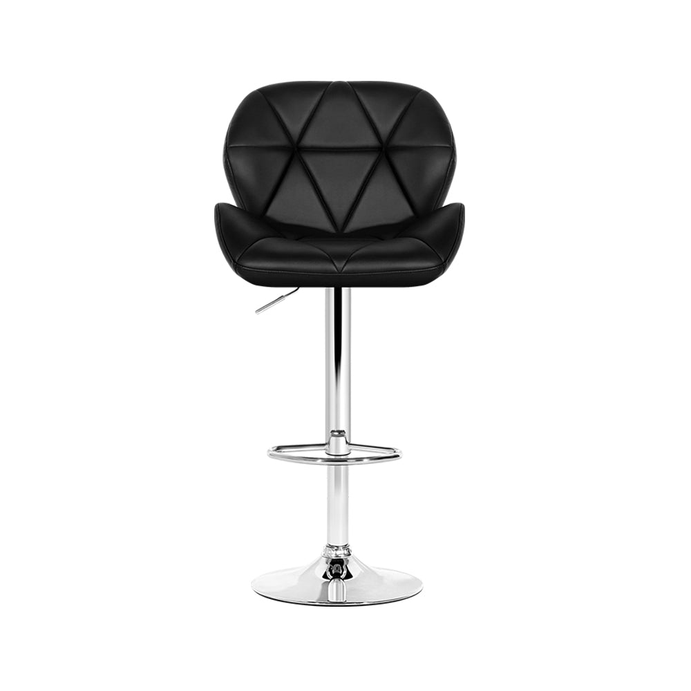 4x Swivel Gas Lift Bar Stools PU Padded Leather Back Support - Black