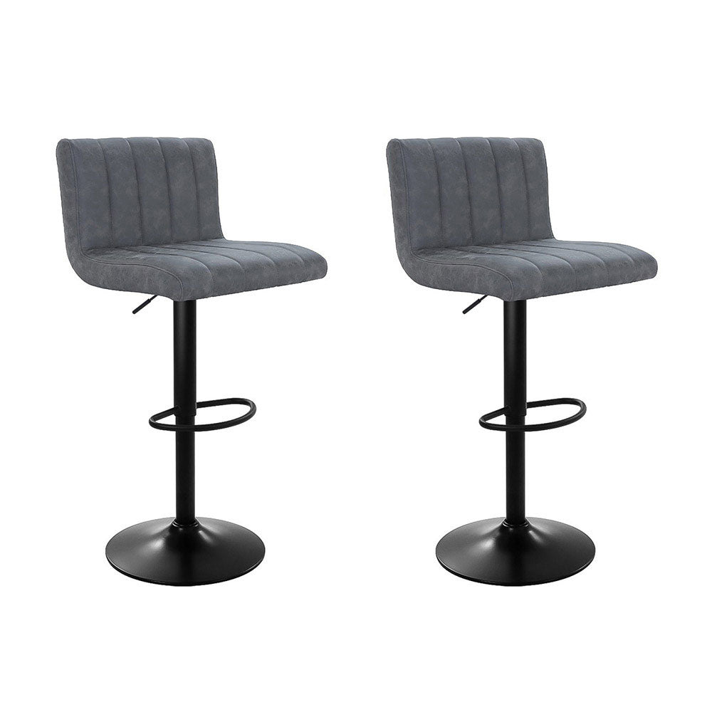 2x Swivel Gas Lift Bar Stools Vintage PU Leather Back Support - Grey